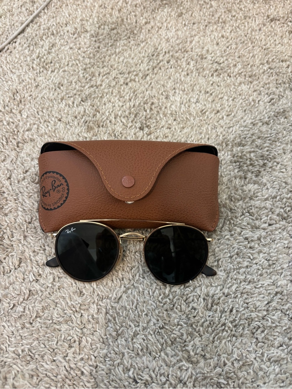 Ray-Ban RB3647N Double Bridge Round Sunglasses - Gold / G-15 Green